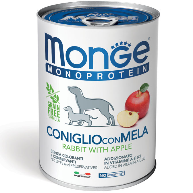 Monge Cane Solo Frutta Pate' Coniglio con Mela 400 g