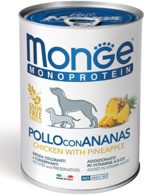 Monge Cane Solo Frutta Pate' Pollo con Ananas 400 g