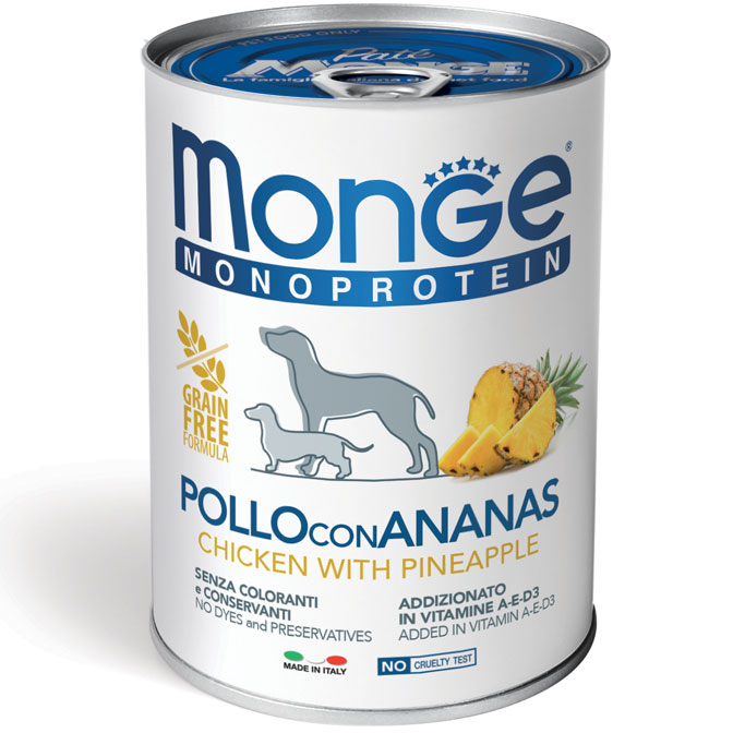 Monge Cane Solo Frutta Pate' Pollo con Ananas 400 g
