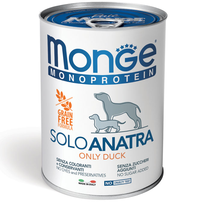 Monge Cane Solo Pate' Monoproteico Anatra 400 g