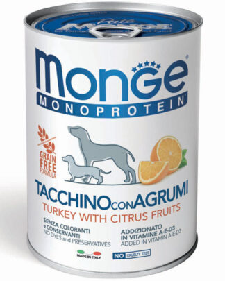 Monge Cane Solo Frutta Pate' Tacchino con Agrumi 400 g