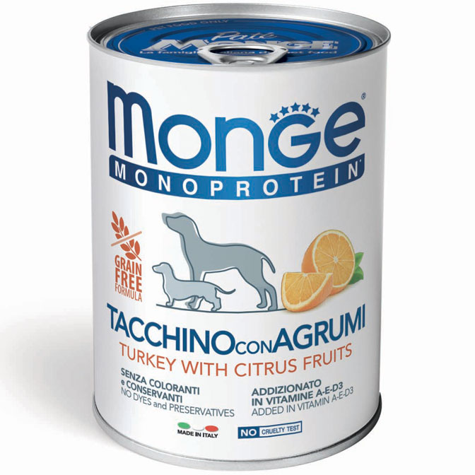 Monge Cane Solo Frutta Pate' Tacchino con Agrumi 400 g