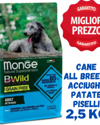 Monge BWild All Breeds Adult Grain Free Acciughe con Patate e Piselli Crocchette Cane - 2,5 Kg - 12 Kg