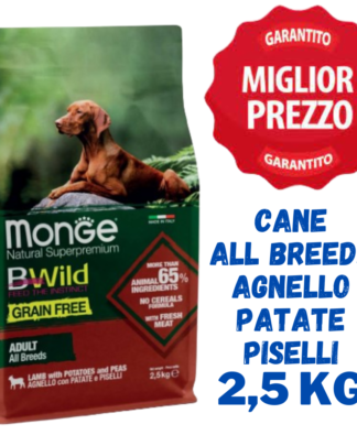 Monge BWild All Breeds Adult Grain Free Agnello con Patate e Piselli - Crocchette Cane - 2,5 Kg - 12 Kg