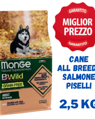 Monge BWild All Breeds Adult Grain Free Salmone con Piselli Crocchette Cane - 2,5 Kg - 12 Kg