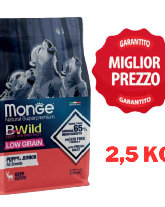 Monge BWild Grain Free All Breeds Puppy Cervo Crocchette Cane - 2,5 kg 12 kg