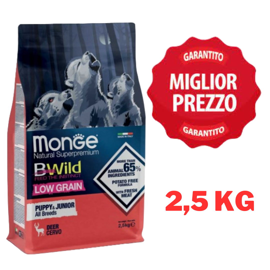 Monge BWild Grain Free All Breeds Puppy Cervo Crocchette Cane - 2,5 kg 12 kg